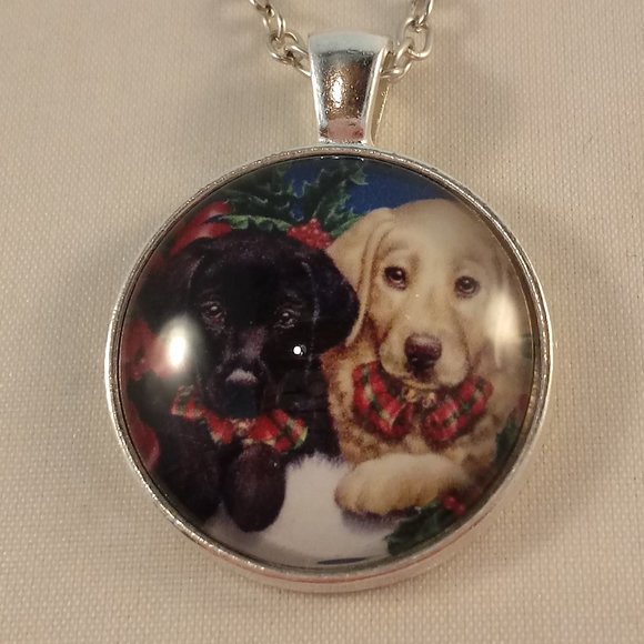 Silver Golden Retriever Labrador Dogs Cabochon Pendant Necklace 20" Party Gift - Picture 1 of 3